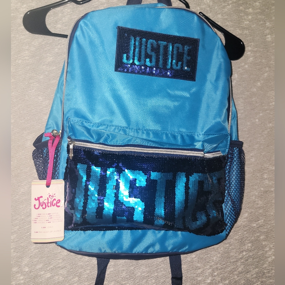Justice Sparkling Teal Blue Backpack NWT
